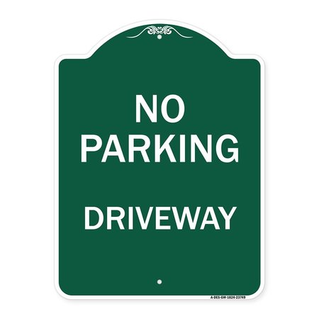 SIGNMISSION Designer Series Sign-No Parking Driveway, Green & White Aluminum Sign, 18" x 24", GW-1824-23749 A-DES-GW-1824-23749